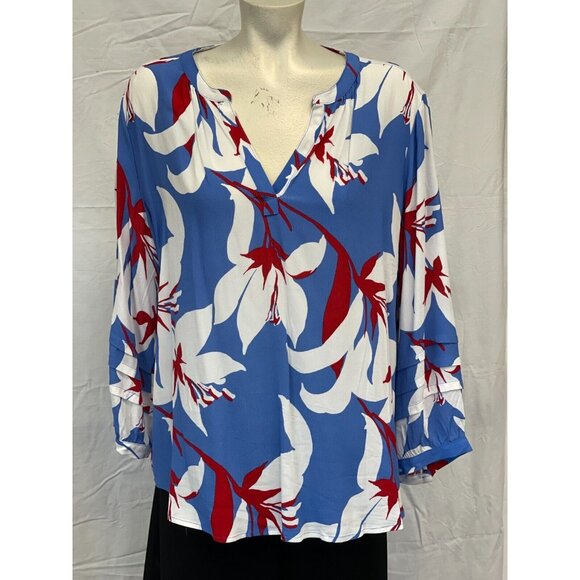 Liz Claiborne Womens Floral Long Sleeve‎ V-Neck Blouse Size XL Multicolor Casual - Picture 1 of 8